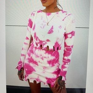 Pink and white cropped skirt sweater set